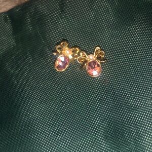 Elegant Gold and Pink Bow Earrings